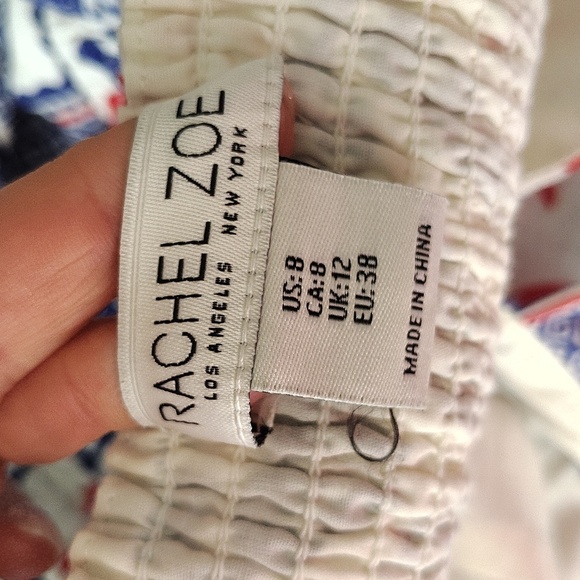 Rachel Zoe Red White Blue Linen Blend Romper Size 8 Button Down Neck Tie - Picture 9 of 10